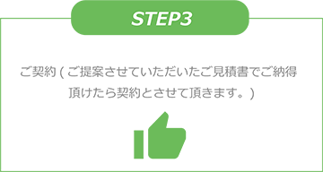 STEP3 ご契約（ご提出させていただいた御見積書で、ご納得頂けたら契約とさせてい頂きます。）